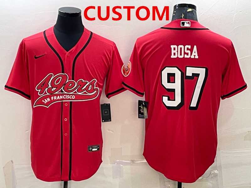 Mens San Francisco 49ers Custom New Red With Patch Cool Base Stitched Baseball Jersey->customized nfl jersey->Custom Jersey